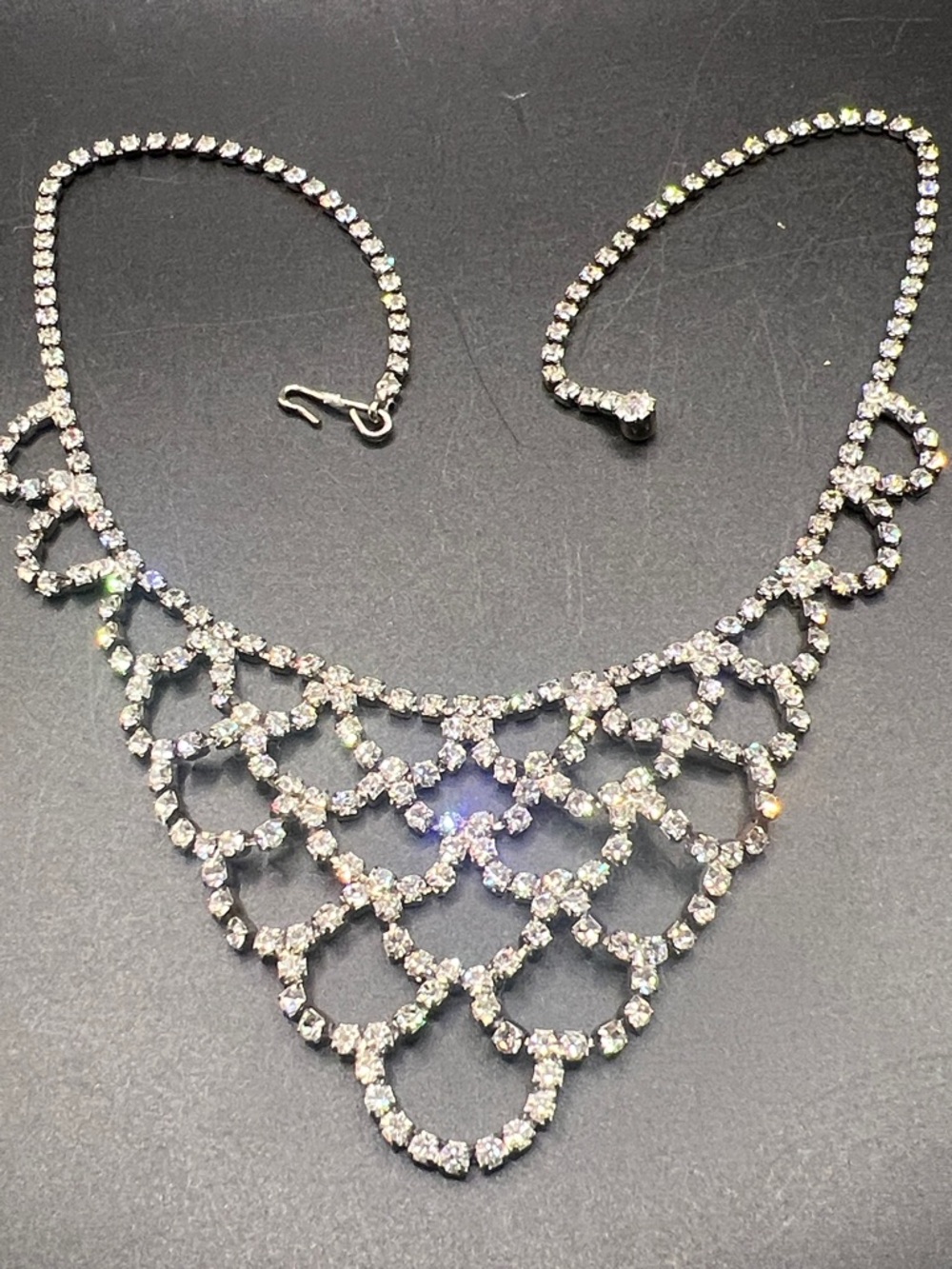 Vintage Clear Crystal Choker Draped Necklace - Silver 38